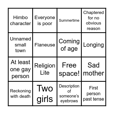 Mai’s Fiction Bingo Card