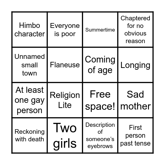Mai’s Fiction Bingo Card