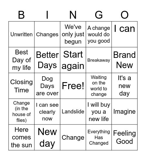 Musical Bingo Card
