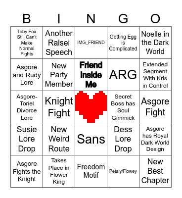 Deltarune Chapter 5 Bingo Card