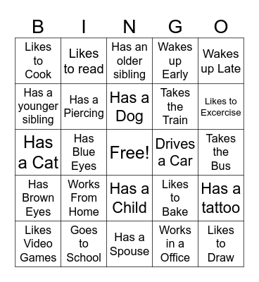 Meet Your Peer! Bingo Card