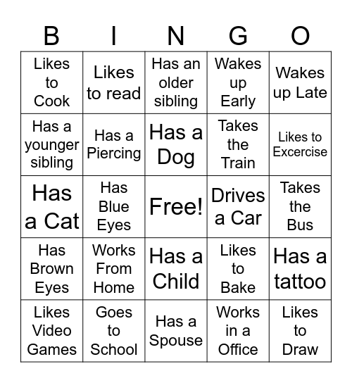 Meet Your Peer! Bingo Card