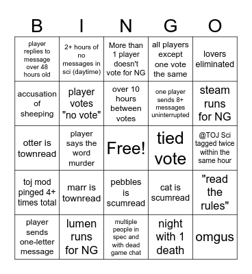 :blossom: ToJ Bingo :blossom: Bingo Card