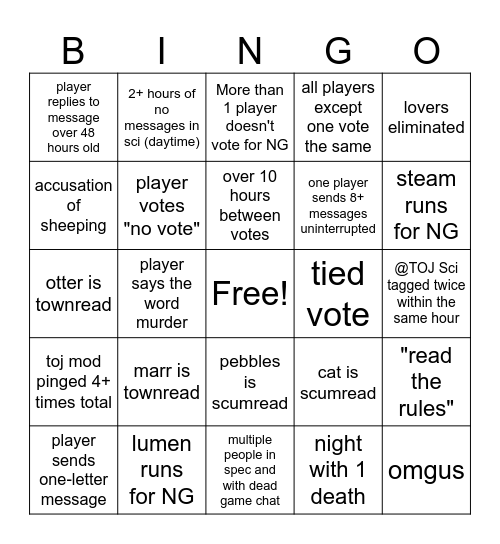 :blossom: ToJ Bingo :blossom: Bingo Card