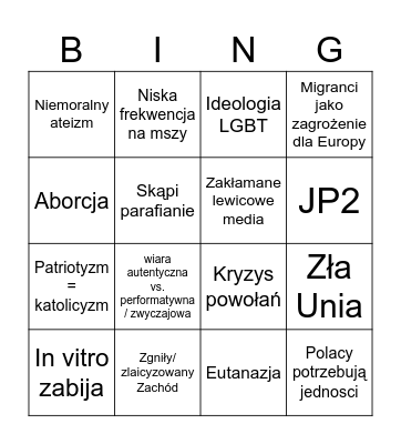 Bingo kazanie proboszcza na święta Bingo Card