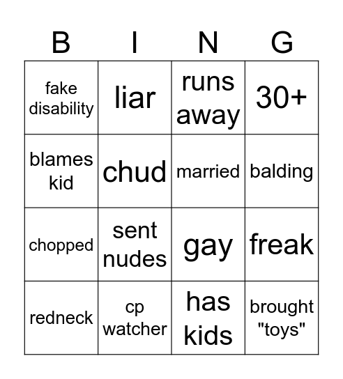 Pedo Bingo Card