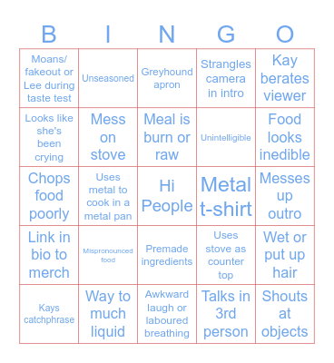 Kays cooking Bingo Card