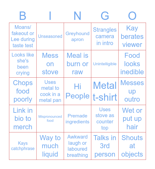 Kays cooking Bingo Card
