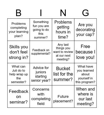 Supplemental 101 Bingo Card