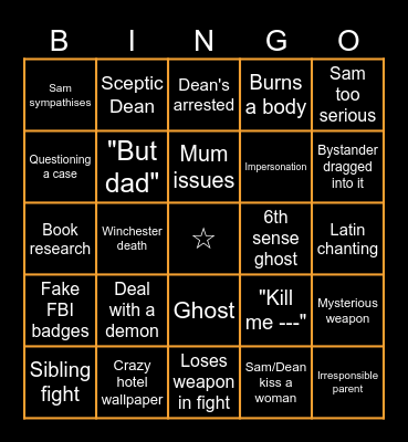 Supernatural Bingo Card