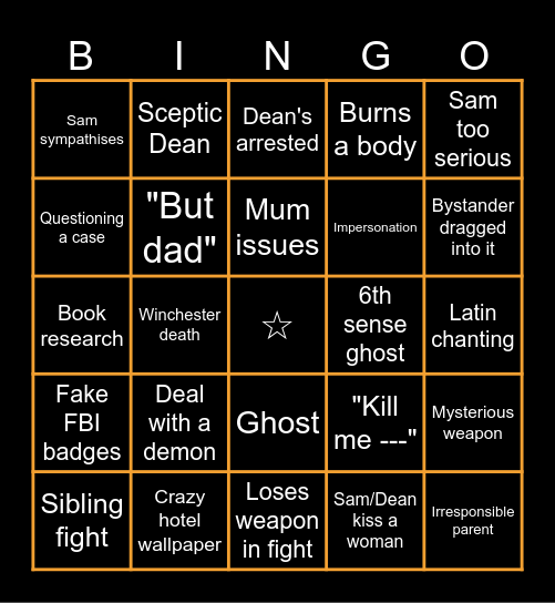 Supernatural Bingo Card
