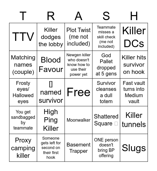 Ultimate DBD Bingo Card