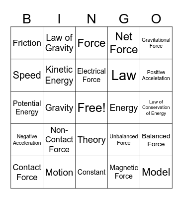 Physical Science Review Bingo Card