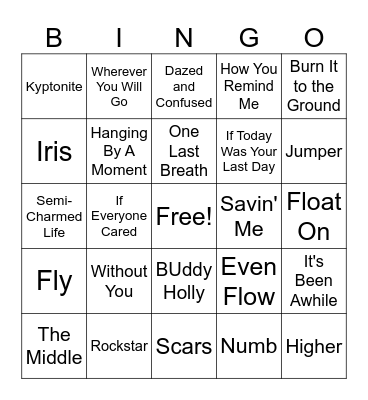 Divorced Dad Rock Bingo Card