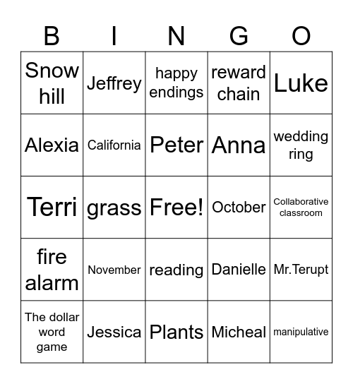 Because of Mr.Terupt Bingo Card