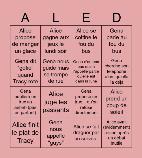 Voyage à Marseille Bingo Card