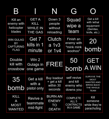 KARELESS WARZONE BINGO Card