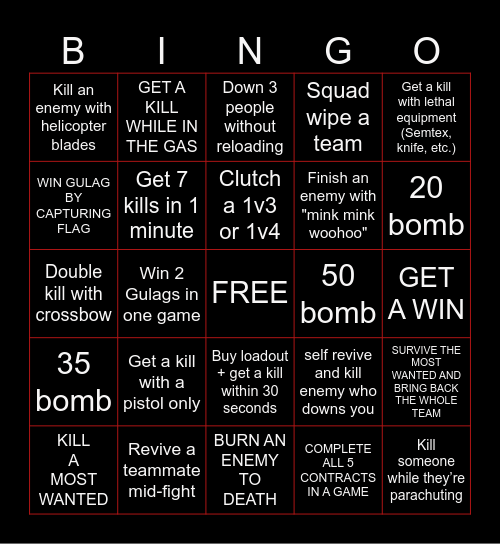 KARELESS WARZONE BINGO Card