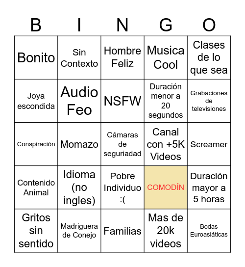 Cementerio de Youtube - BINGO ESPAÑOL Bingo Card