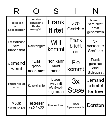 ROSINS RESTAURANTS Bingo Card