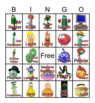 VeggieTales Characters Bingo Card