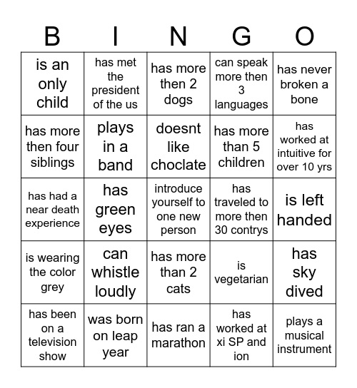 Untitled Bingo Card