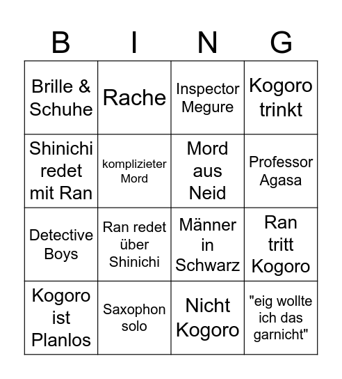 Conan Bingo Card