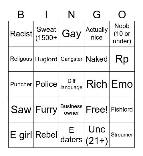 Untitled Bingo Card