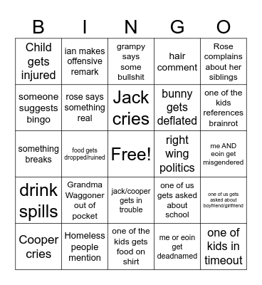 Easter Family Gathering Bingo Card