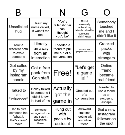 Magic Con Social Interaction Bingo Card