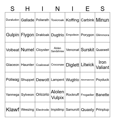 Blue shiny bingo Gen 9 Bingo Card