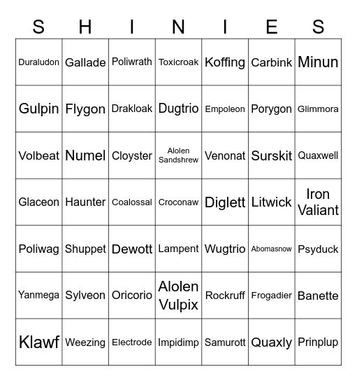 Blue shiny bingo Gen 9 Bingo Card