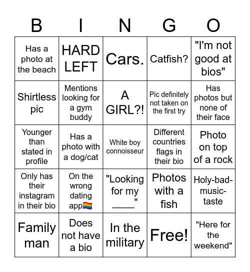 Tinder Bingo Card