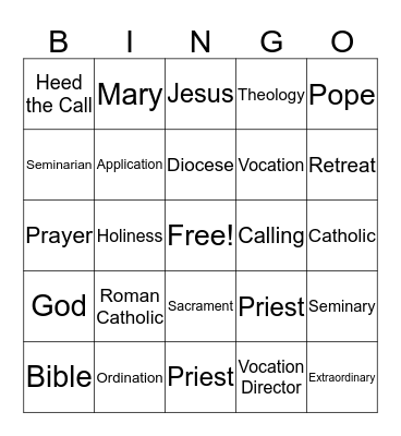 Vocation Bingo Card