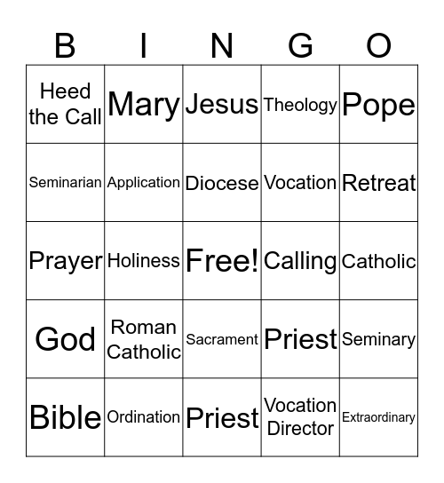 Vocation Bingo Card