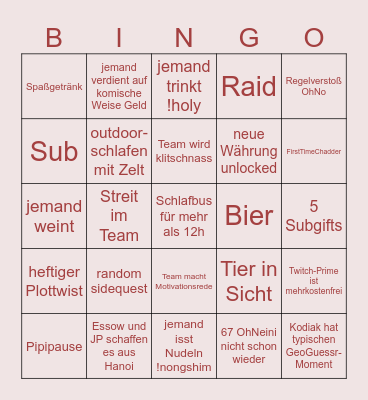 EasyBingo The Race Staffel 3 Folge 5 Bingo Card