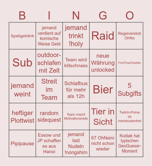 EasyBingo The Race Staffel 3 Folge 5 Bingo Card