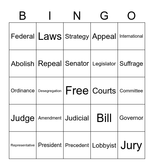 Civics Bingo Card