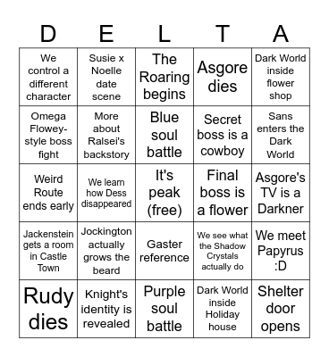 Deltarune Chapter 5 Bingo Card