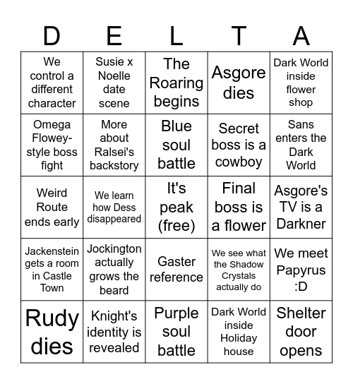 Deltarune Chapter 5 Bingo Card