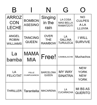 Bingo Musical Bingo Card