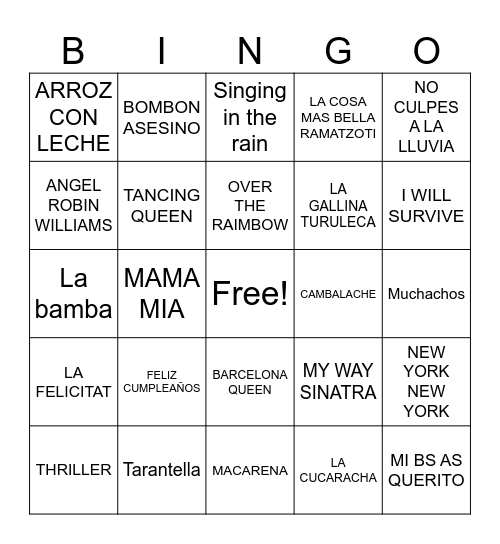 Bingo Musical Bingo Card