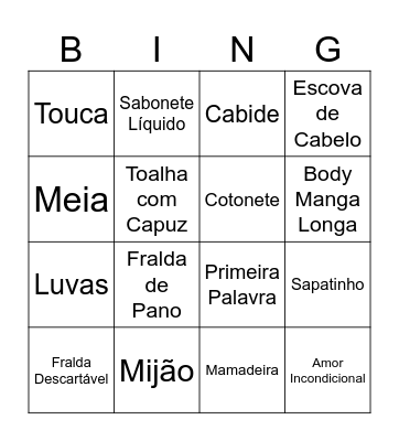 Chá de Bebe Bingo Card
