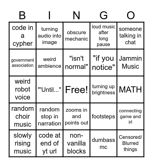 Wifeys Bingo Card