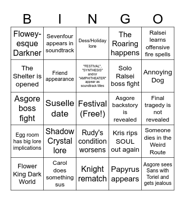 Yet Another Deltarune Chapter 5 Bingo Card