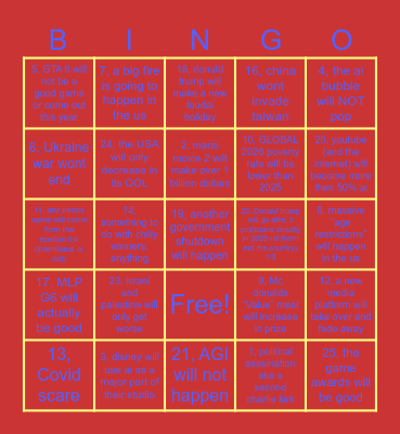 2026 BINGO CARD Bingo Card
