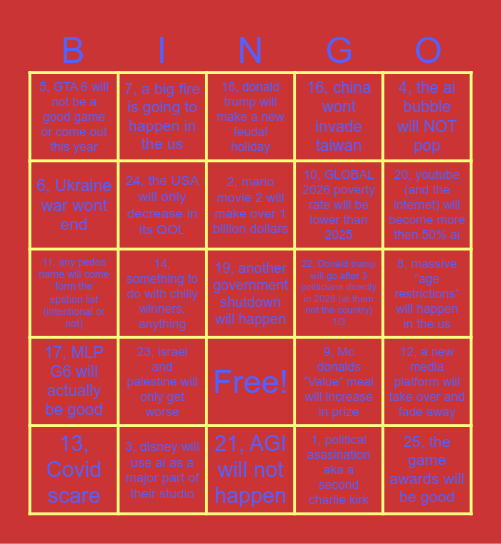 2026 BINGO CARD Bingo Card