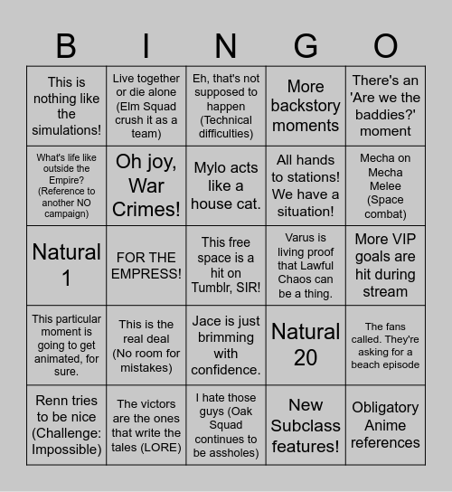 Waltz for Eternity- Episode 3 Bingo Card