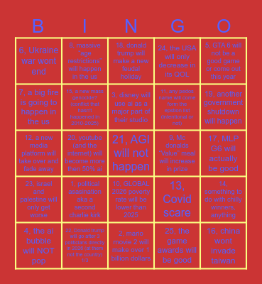 2026 BINGO CARD Bingo Card