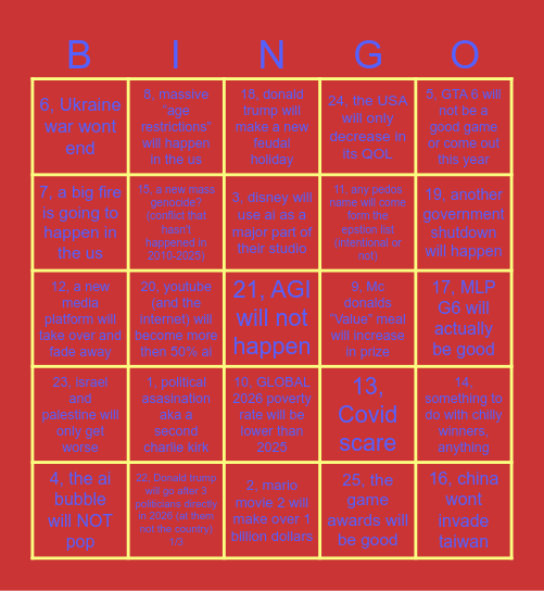 2026 BINGO CARD Bingo Card